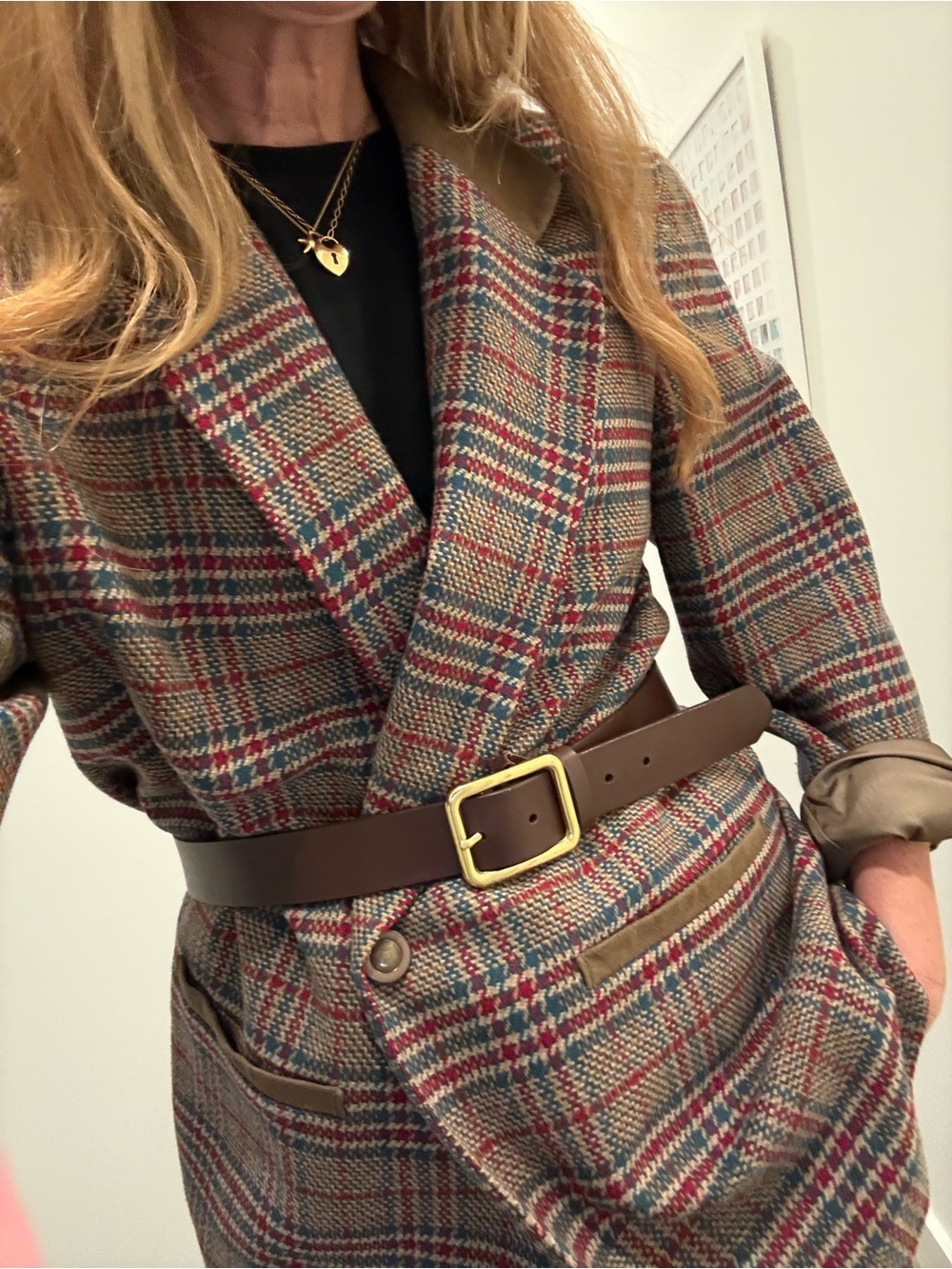 Vintage Pendleton Wool Plaid Blazer Jacket Size 16 Made in USA Suede Trim